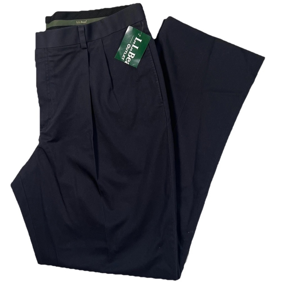 LL Bean Men’s Dress Chino Pants 100% Cotton Pleated Navy Size 40x35 New